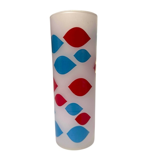 Vintage Dairy Queen Frosted Glass Highball Tumbler Retro Red and Blue Pattern - Picture 2 of 8